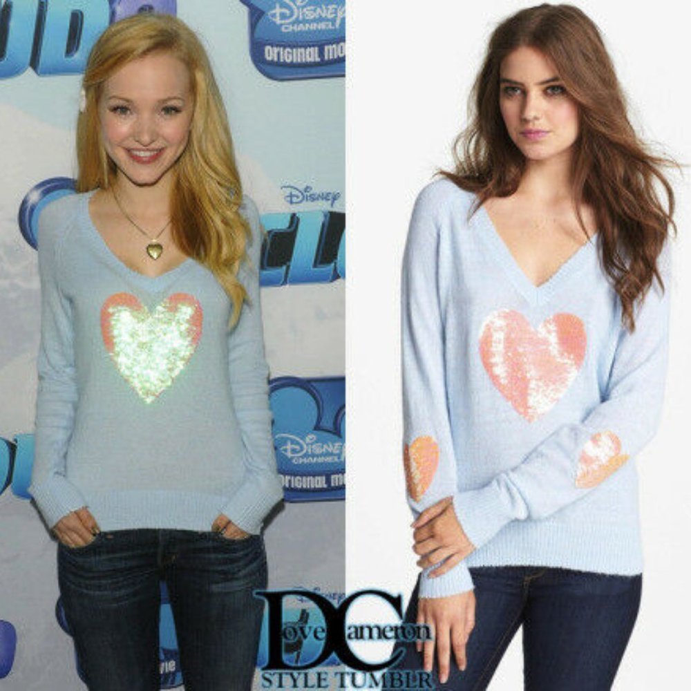 Wildfox Sequin Happy Heart V-Neck Sweater
